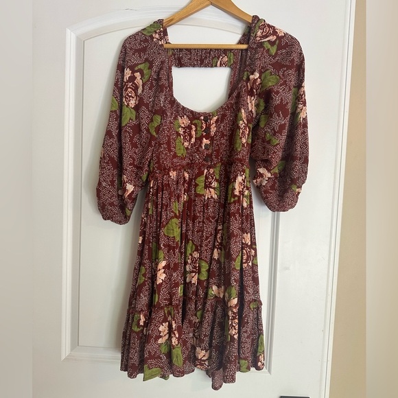 Free People Summer Picnic Printed Mini Dress Raisin - Picture 5 of 7